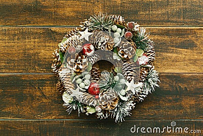 Delicate Christmas wreath of pine cones Stock Photo