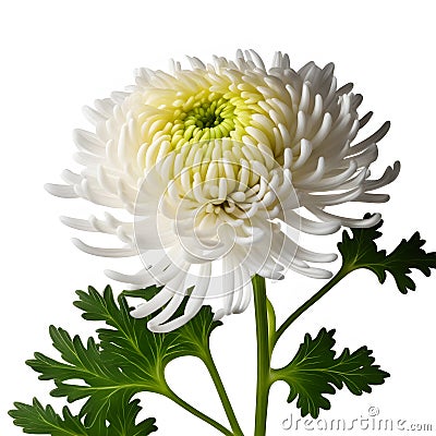 Delicate chrysanthemum flower isolated on white background. Close-up of one elegant white chrysanthemum bud Stock Photo