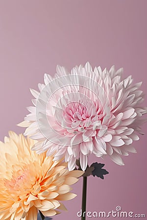 Delicate chrysanthemum flowers on pastel pink background Stock Photo