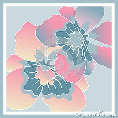 Delicate colors of silk scarf with flowering flowers Stock Photo