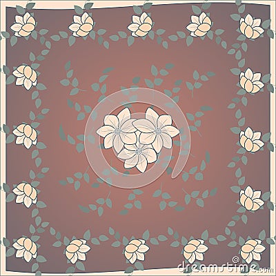 Delicate cute scarf pattern with flowers in trendy colors on brown background.Floral print for scarf,textile,covers,surface, Vector Illustration