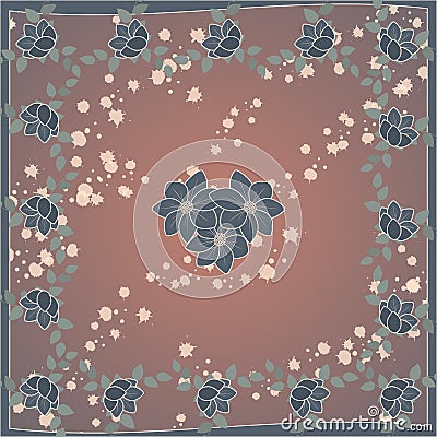 Delicate cute scarf pattern with flowers in trendy colors on brown background.Floral print for scarf,textile,covers,surface, Vector Illustration