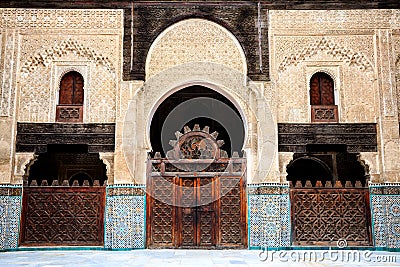 Delicate decoration at the courtyard of bou inania madrasa Stock Photo