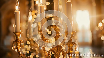 Delicate Details Outoffocus candelabras and golden trinkets add a touch of faded glamour to the background evoking a Stock Photo