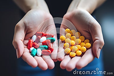 Delicate Doctor female hands pills. Generate Ai Stock Photo