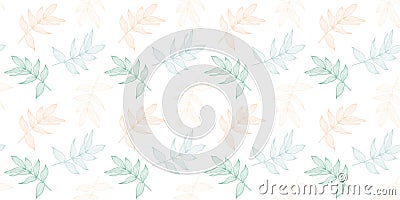 Delicate feminine seamless pattern with rainbow branches and leaves on a white background. Vector Illustration