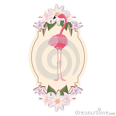 Delicate flamingo floral wreath flower Vector Illustration