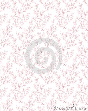 Delicate Floral Repeatable Vector Pattern. Pink Twigs and Leaves. Vector Illustration