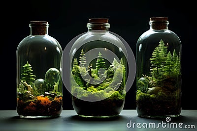 Delicate Glass bottle with green ecosystem. Generate Ai Stock Photo