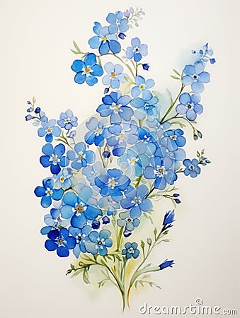 Delicate and Intricate Dreamy Watercolor Forget-Me-Nots AI Generated Cartoon Illustration