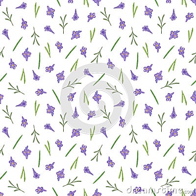 Delicate lavender flowers repeat pattern, watercolor illustration romantic symbol of summer holidays in French Provence seamless Cartoon Illustration