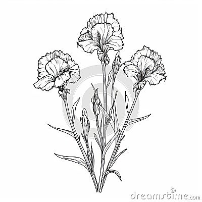 Delicate Line Drawing Of Carnation Shaped Snapdragon Flowers Cartoon Illustration