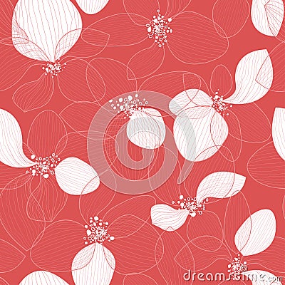 Delicate lotus flower petals on white background. Outline vector creative pattern Vector Illustration