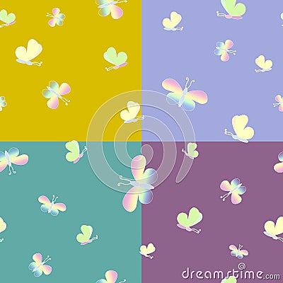 Delicate multicolored butterflies a seamless pattern on 4 backgrounds Stock Photo