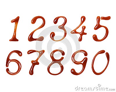 Delicate numbers made of caramel on white background Stock Photo