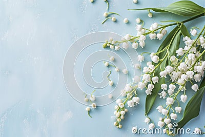 a delicate pastel background blooms with the freshness of spring, adorned by the charming lilies of the valley Stock Photo