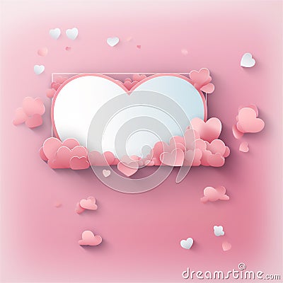 delicate pink background with air clouds and many hearts. To congratulate your loved ones Stock Photo