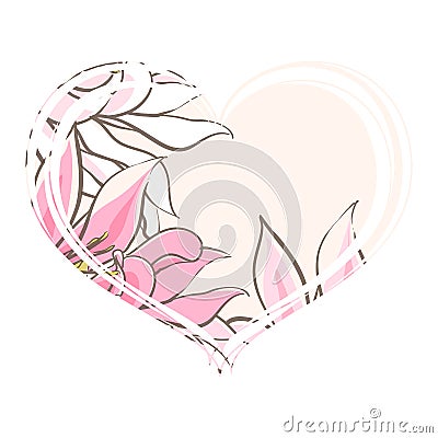 Delicate pink flowers in the heart Vector Illustration