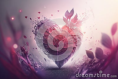 delicate pink heart on blurred background double exposure graphic romantic illustration Cartoon Illustration