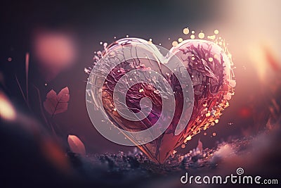 delicate pink heart on blurred background double exposure graphic romantic illustration Cartoon Illustration
