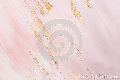 Delicate pink marble background with gold brushstrokes. Place for your design Stock Photo