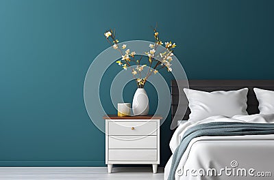 Comfycore Flower Still Life on White Nightstand Stock Photo