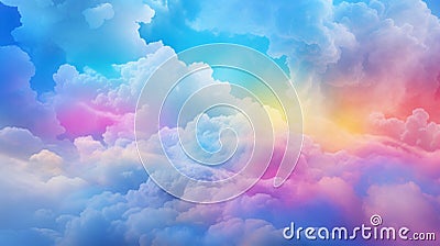 Delicate rainbow clouds of pink, purple, blue, yellow colors. Abstract beautiful sky background. Colorful Cloudscape Stock Photo