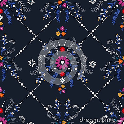 Delicate small flower with heart shape of florals, fantasy seamless pattern vector design,Design for fashion , fabric, textile, Vector Illustration