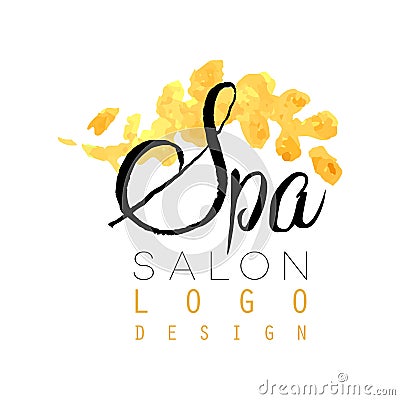 Delicate spa logo original design. Feminine label with gentle colors. Healthcare and relaxation concept. Vector Illustration