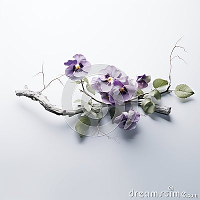 Delicate Surrealistic Pansy Branch On White Background Stock Photo