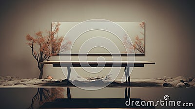 Delicate Tonalist Paintings: An Upside Down Mirror Reflecting Oriental Minimalism Stock Photo