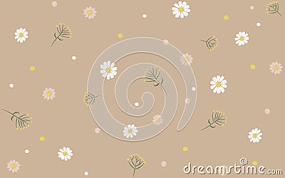 Delicate Trendy Seamless Floral Print Pattern Beige Chamomile Daisy Flower field vector illustration embroidery Vector Illustration