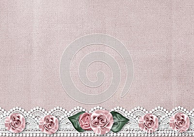 Delicate vintage background with a border of silk roses Stock Photo