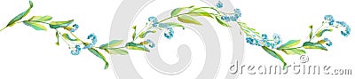 Delicate watercolor border of a wave of blue little forget-me-not flowers Stock Photo