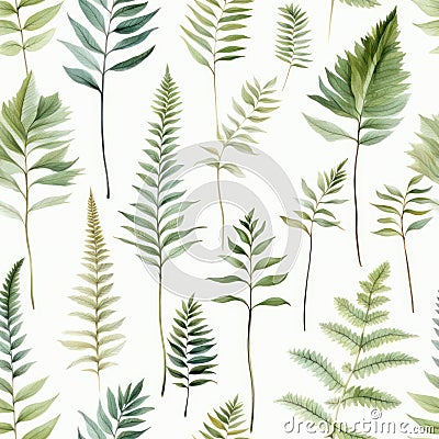 Delicate Watercolor Ferns Seamless Pattern AI Generated Cartoon Illustration