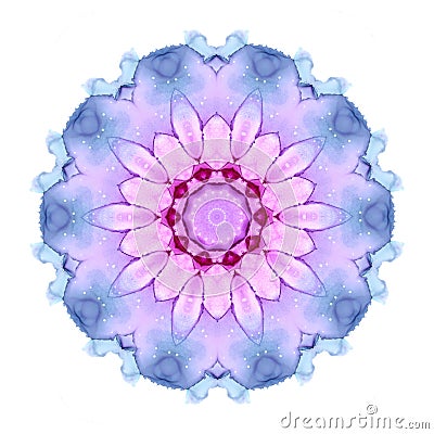 Delicate watercolor flower mandala pattern in pink, violet and blue tones isolated on white background. Cartoon Illustration