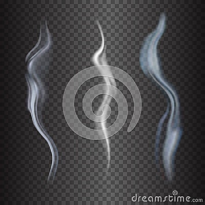 Delicate white cigarette smoke waves on transparent background vector illustration Vector Illustration