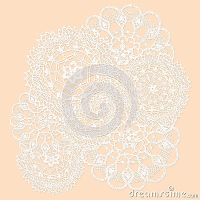 Delicate white knitted lace of round doilies Stock Photo