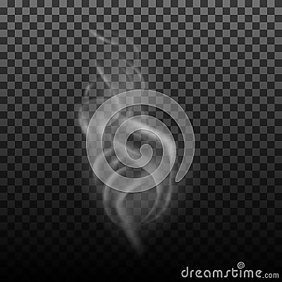 Delicate white realistic smoke flowing wave on transparent background. Vector Illustration