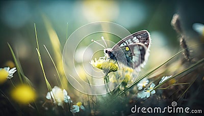 Summer Symphony, A Graceful Butterfly Dancing on a Flower Petal. Generative AI Stock Photo