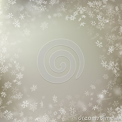 Delicate winter snow background with snow flakes. Beautiful Christmas and New Year template. EPS 10 Vector Illustration