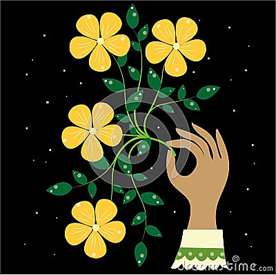 delicate yellow flowers in the hand Vector Illustration