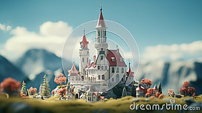 Delicately Rendered 3d Castle Scenery With Cartoon-like Characters Stock Photo