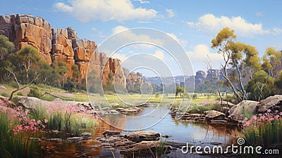 Delicately Rendered Landscapes: Captivating Creek In The Heart Of Mountains Stock Photo