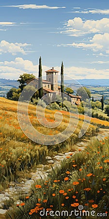 Delicately Rendered Landscapes: The Oasis Painting Of Podere Sapaio Stock Photo