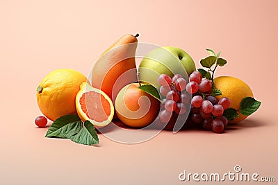 Delicately rendered minimalistic fruits on a serene, pale gradient Stock Photo
