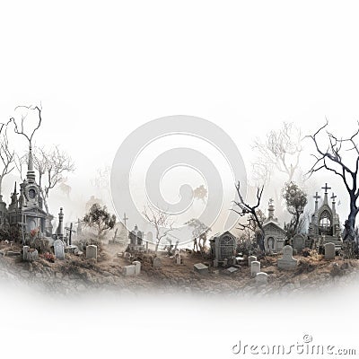 Delicately Rendered Southern Gothic-inspired Gravestone Landscape Stock Photo
