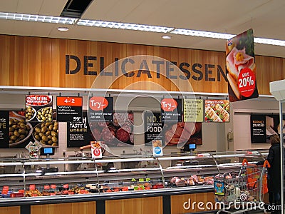 Delicatessen in a superstore. Editorial Stock Photo