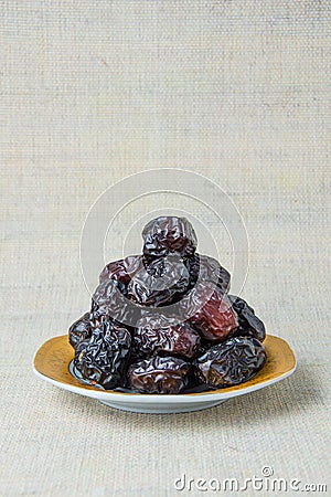 Delicious ajwa dates ( kurma nabi ) or Prophet's Dates, sweet dried dates Stock Photo