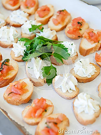 Delicious appetizer canapes Stock Photo